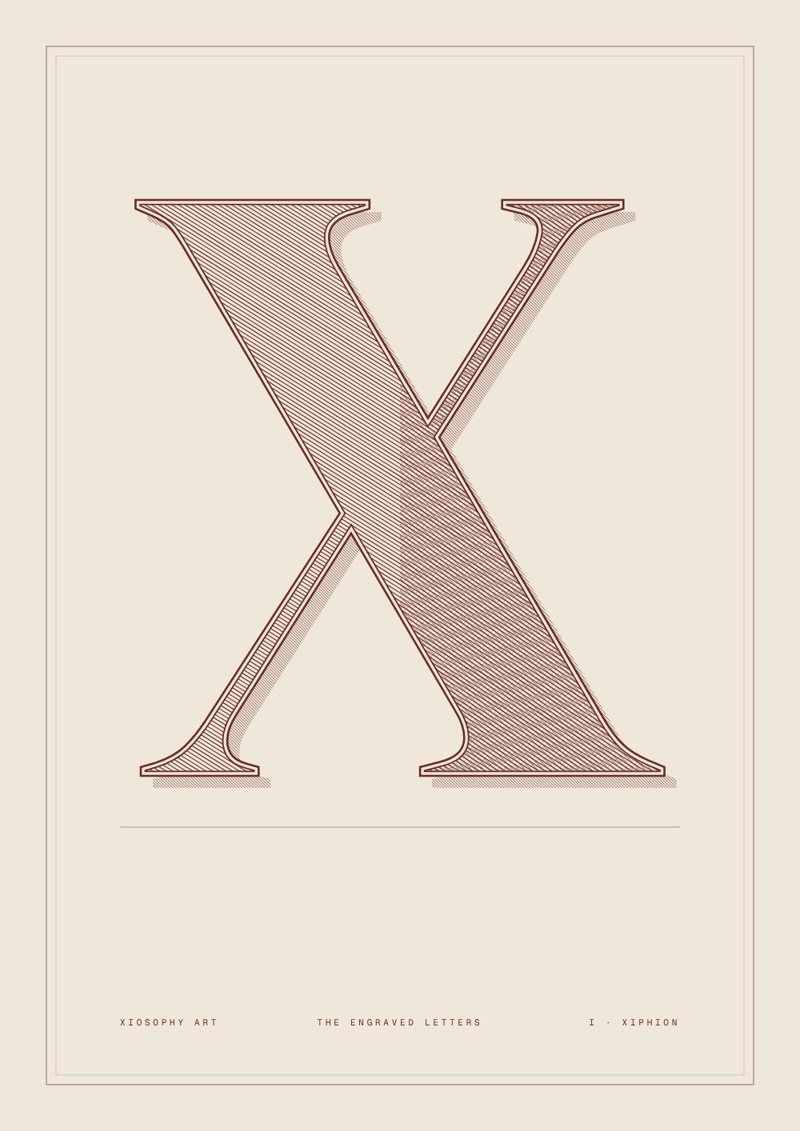 Plate I, the letter X, diagonal line in oxblood