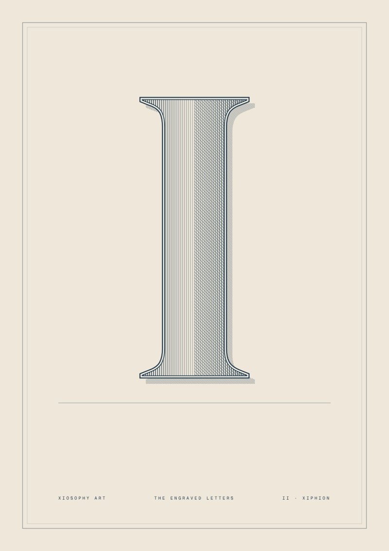 Plate II, the letter I, swelled rule in prussian blue