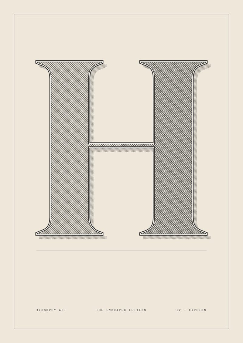 Plate IV, the letter H, crosshatch in graphite