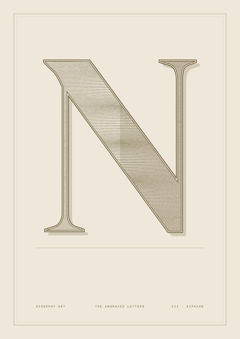Plate VII, the letter N, contour in bronze