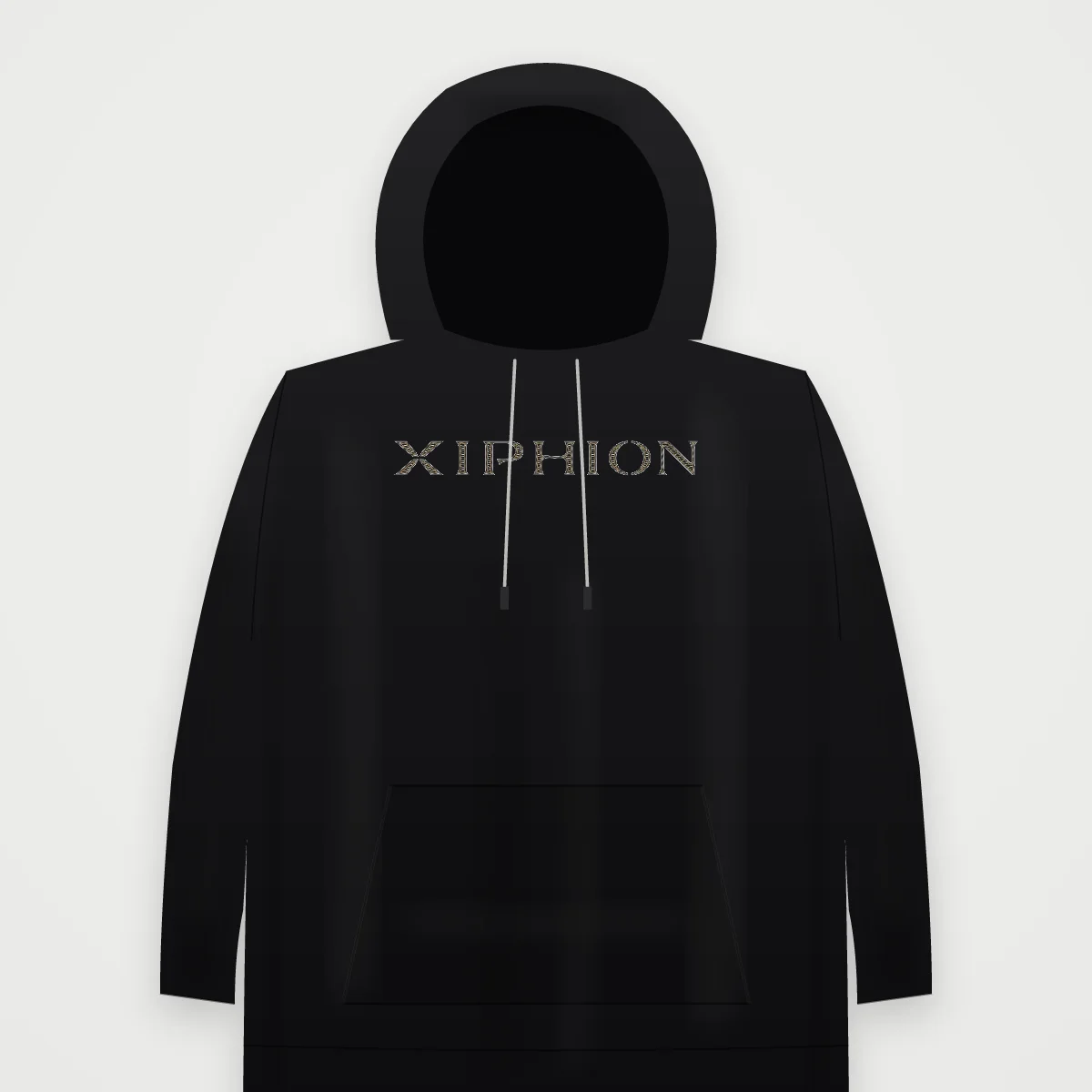XIPHION Grid Brass on a black hoodie