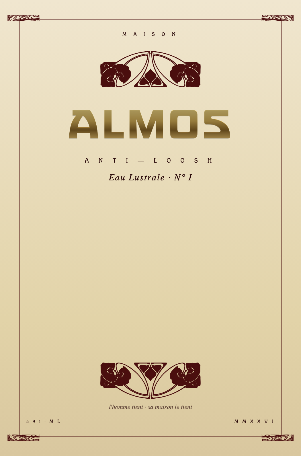 The CLEAVE label: Eau Lustrale N° I, in oxblood and gold.